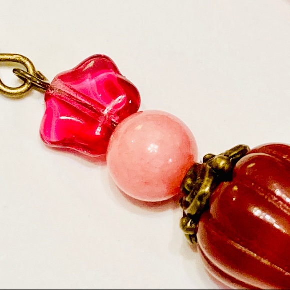 Agatized Coral Jade Rhodonite Necklace & Earrings - Picture 5 of 13